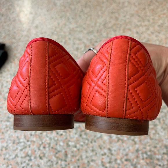 Tory Burch Marion red-orange quilted ballet flats with red bow - Picture 10 of 13